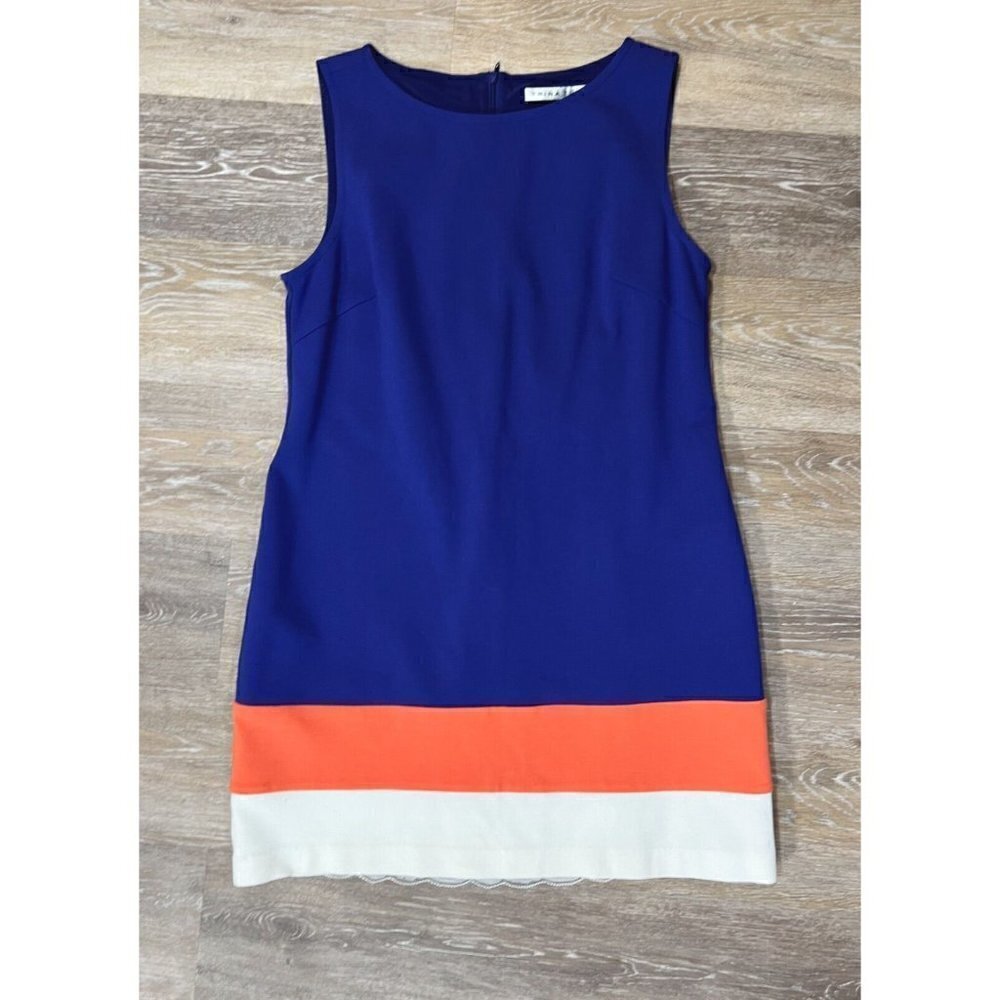 Trina Turk Sz 10 Blue Ponte Knit Shift Sheath Colorblock Mini Dress